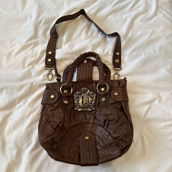Vintage Y2K Guess Brown Leather Hand Bag Crown Logo With Shoulder Strap - Picture 10 of 10